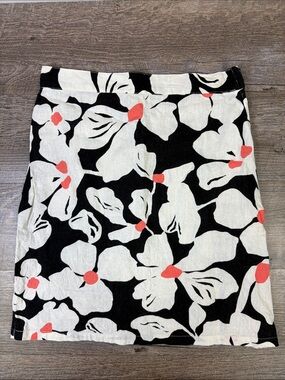 ModCloth Floral Linen Blend Pencil Skirt Black Ivory Size 2